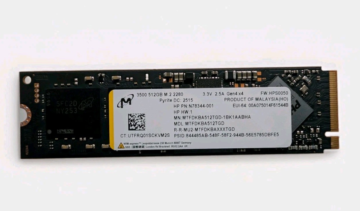 Micron 3500 512 GB M.2 2280 SSD NVMe PCIe Opal Gen4 x4 MTFDKBA512TGD