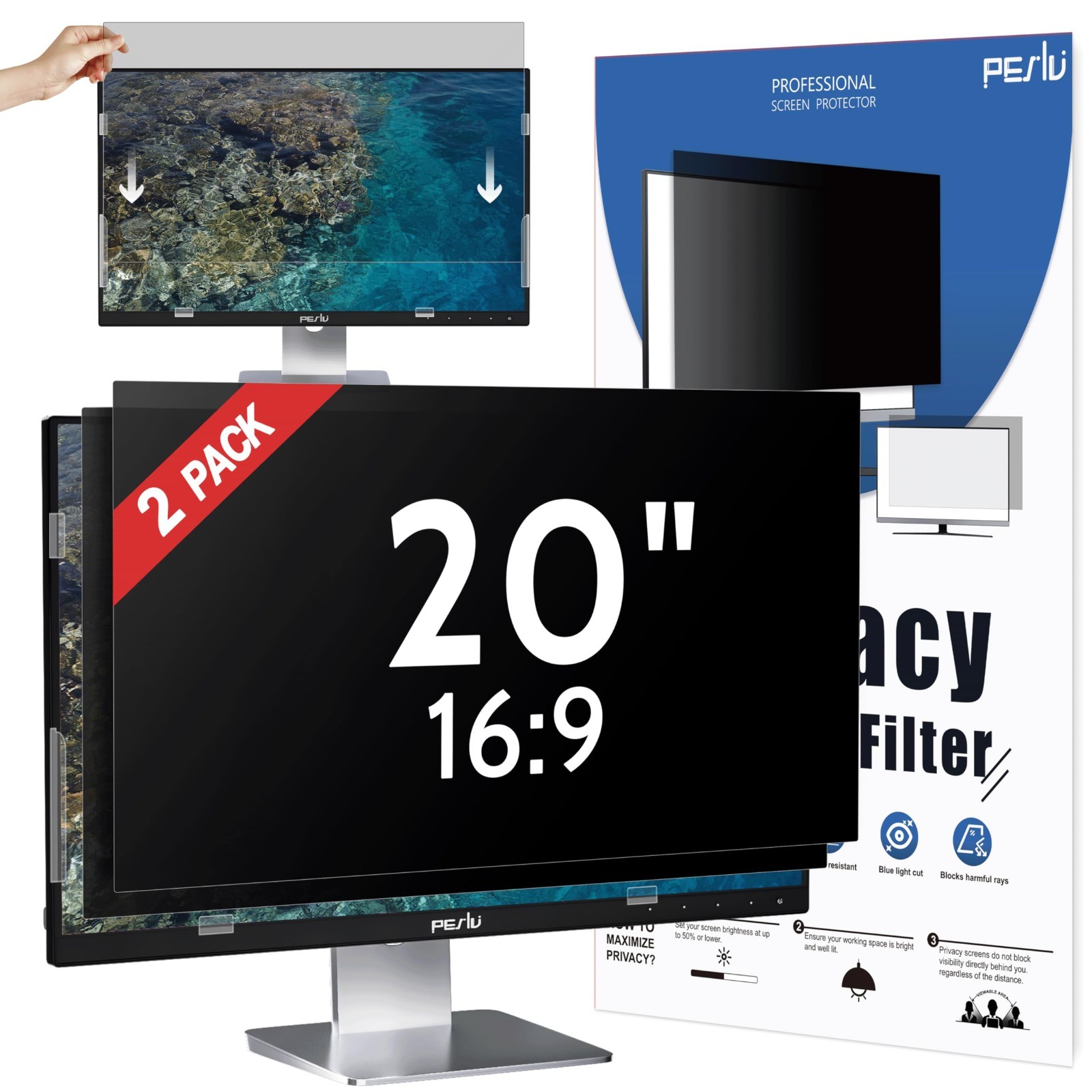 Peslv [2-Pack] 20 Inch Privacy Screen for Computer Monitor 16:9 Aspect Ratio, Ey