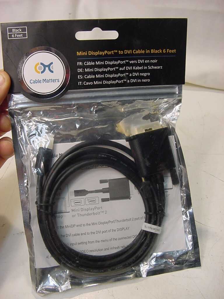 NEW - CABLE MATTERS MINI DISPLAYPORT TO DVI CABLE IN BLACK 6 FEET