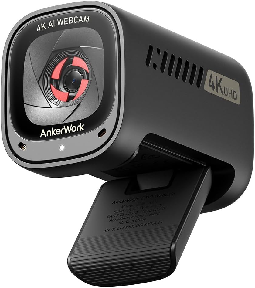 Ankerwork C310 Webcam, 4K Webcam, 12 Megapixel, AI Auto Focus, AI Framing