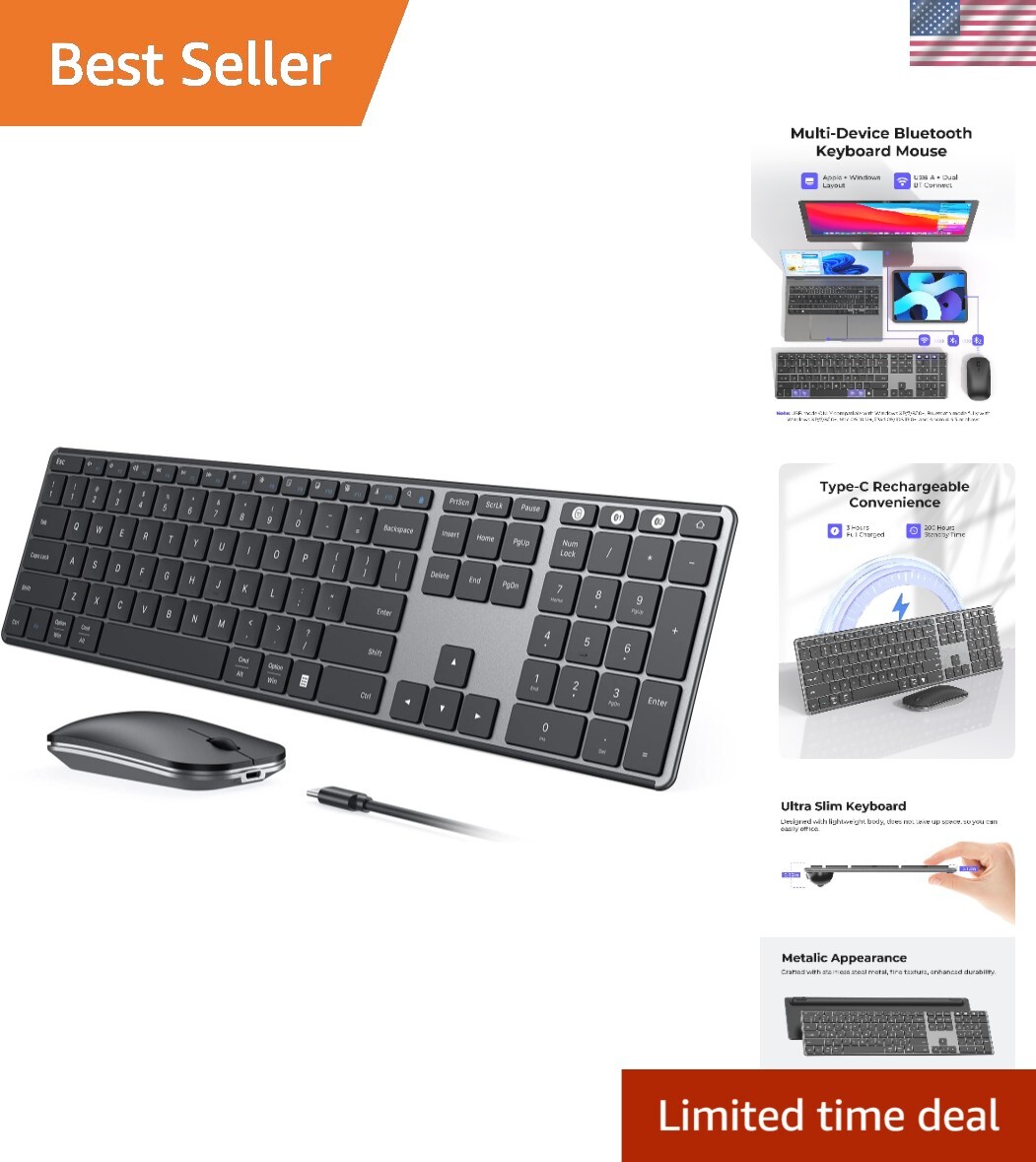 Ultra-Slim Multi-Device Wireless Keyboard & Mouse Combo - Quiet, Stylish Design