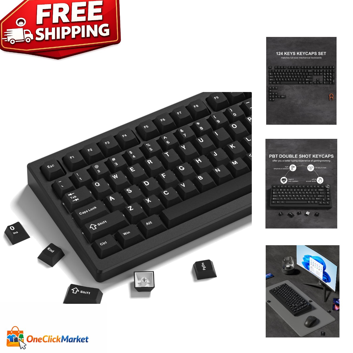 Womier 138-Key PBT Double Shot Keycap Set in Vintage Grey - Cherry Profile