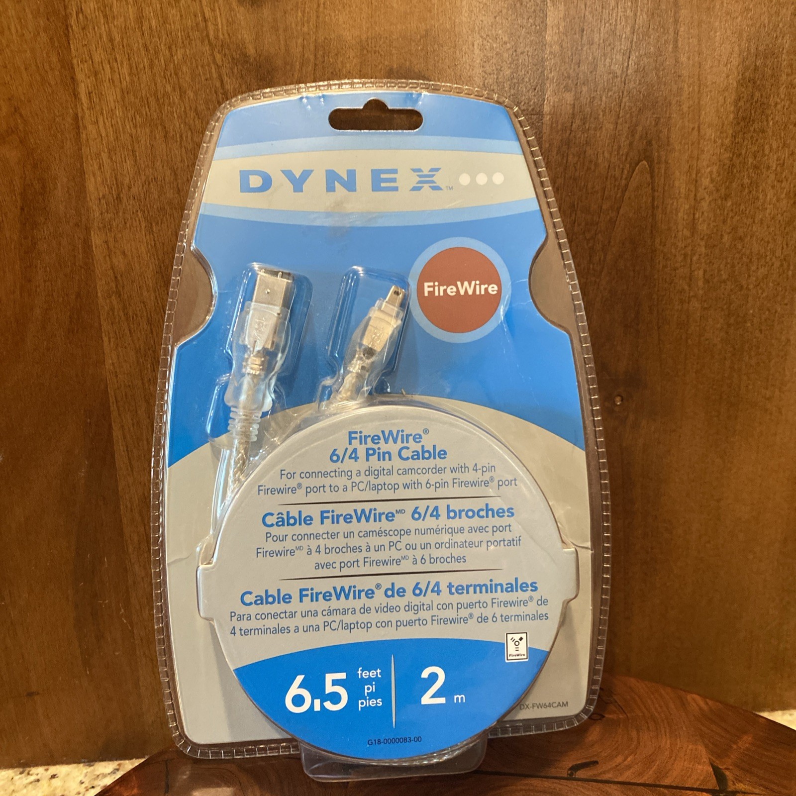 Dynex FireWire 6-Pin to 4-Pin Cable - 6.5ft (2M) DX-FW64CAM ~ New~Sealed