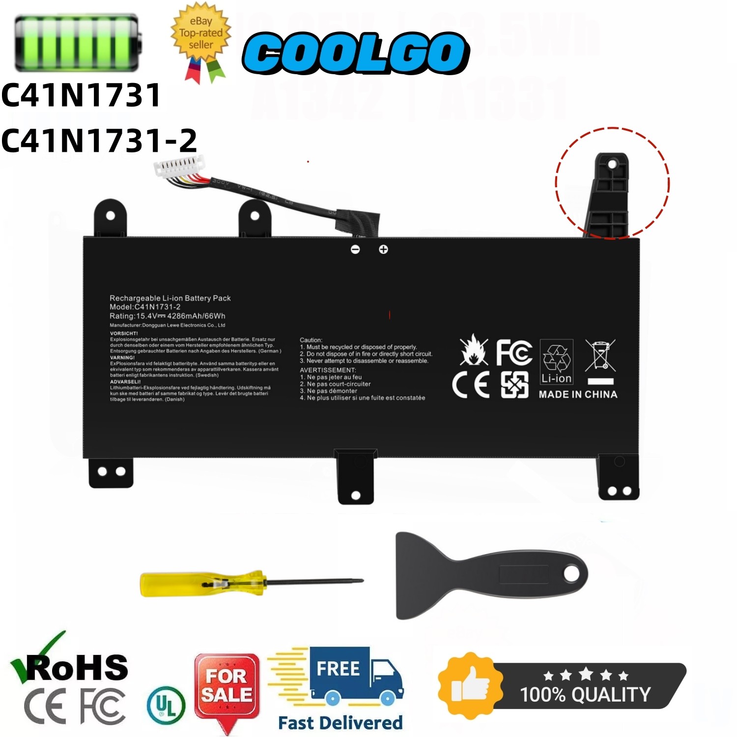 ✅C41N1731 C41N1731-2 Battery for Asus ROG Strix GL504 GL504GM GL504GS G731 66W