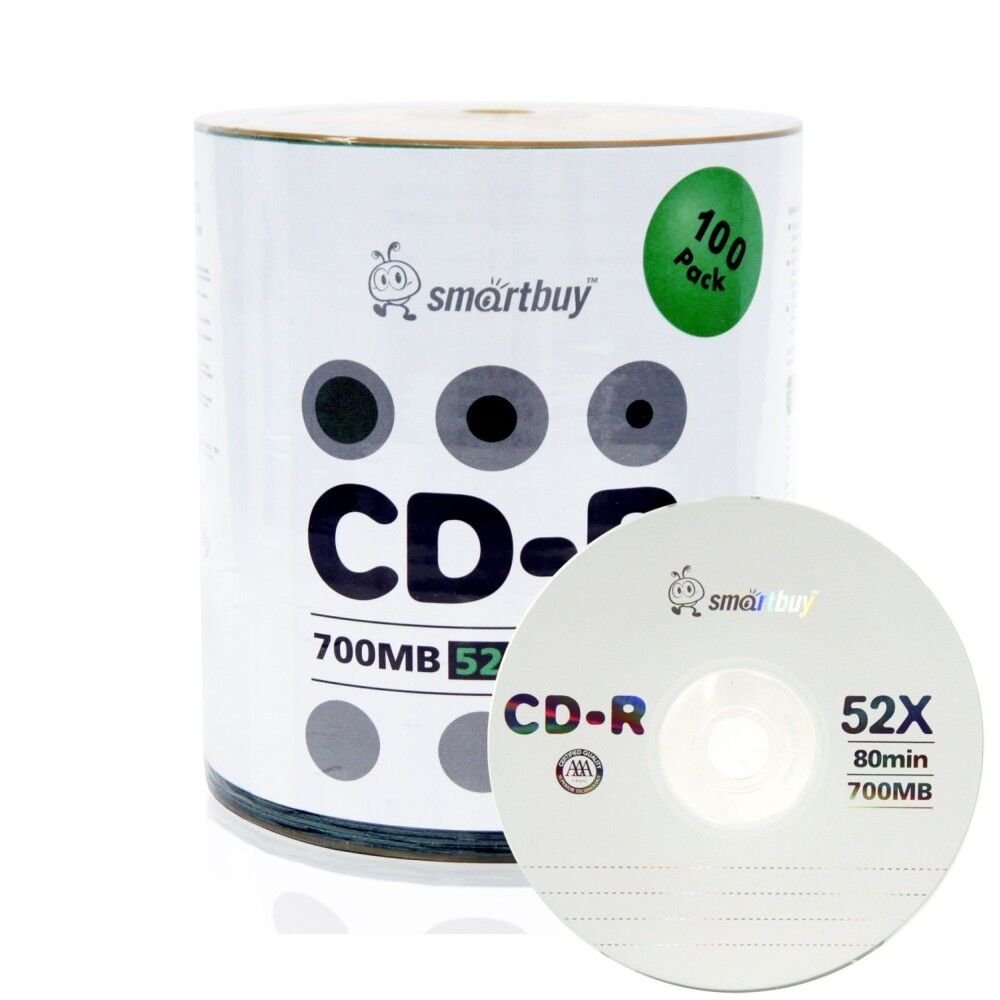 Smartbuy CD-R 52X 700MB/80Min Logo Top (Non-Printable) Blank Media Record Disc
