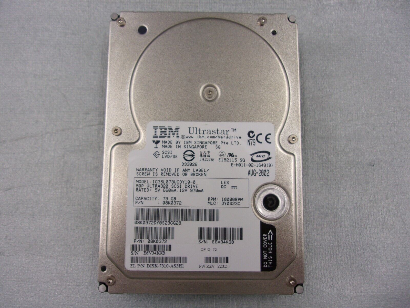 08K0372 IC35L073UCDY10-0 73GB 10K U320 80pin SCA-2 SCSI 3.5