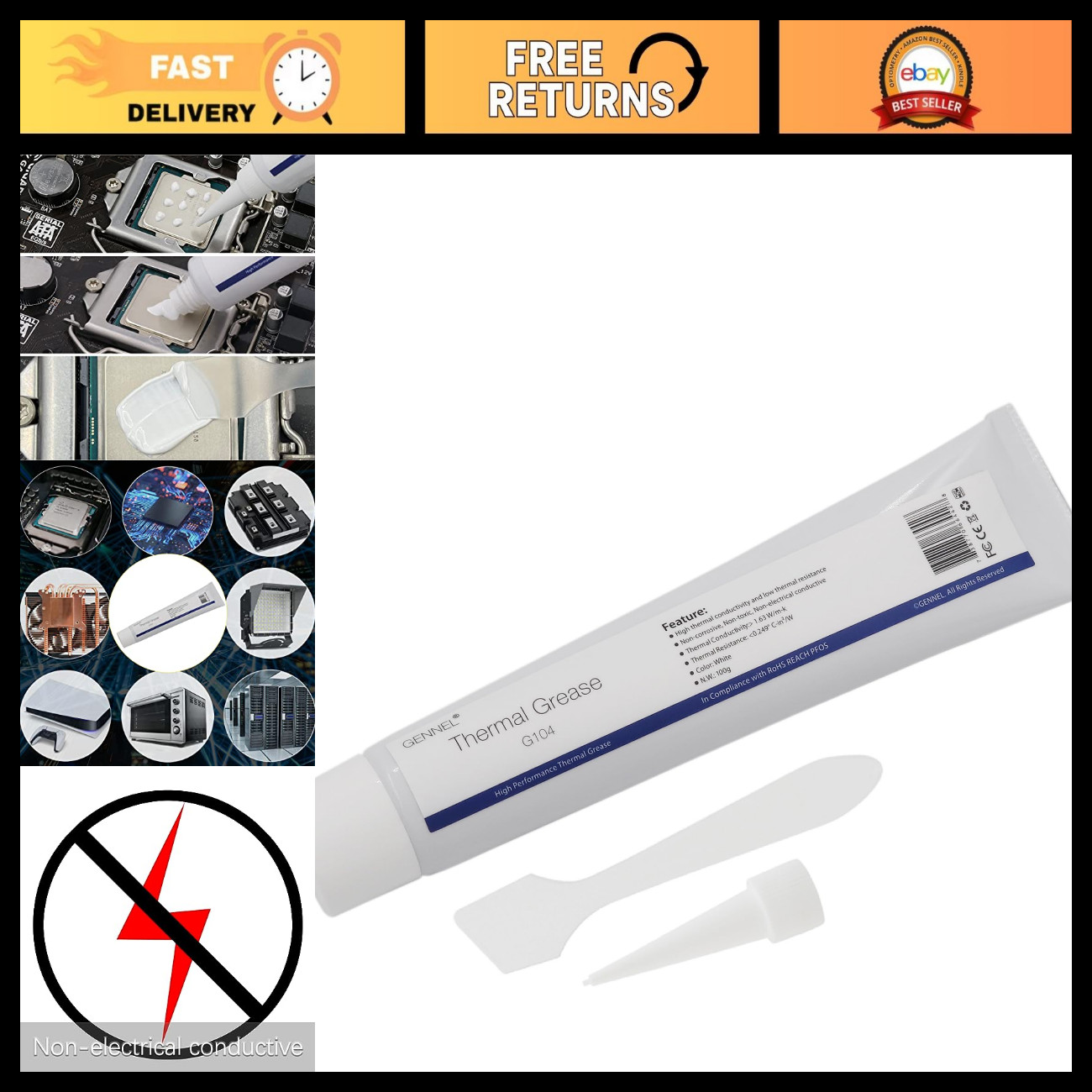High-Performance 100g White Thermal Paste for CPU Heat Sink, Cooling Grease
