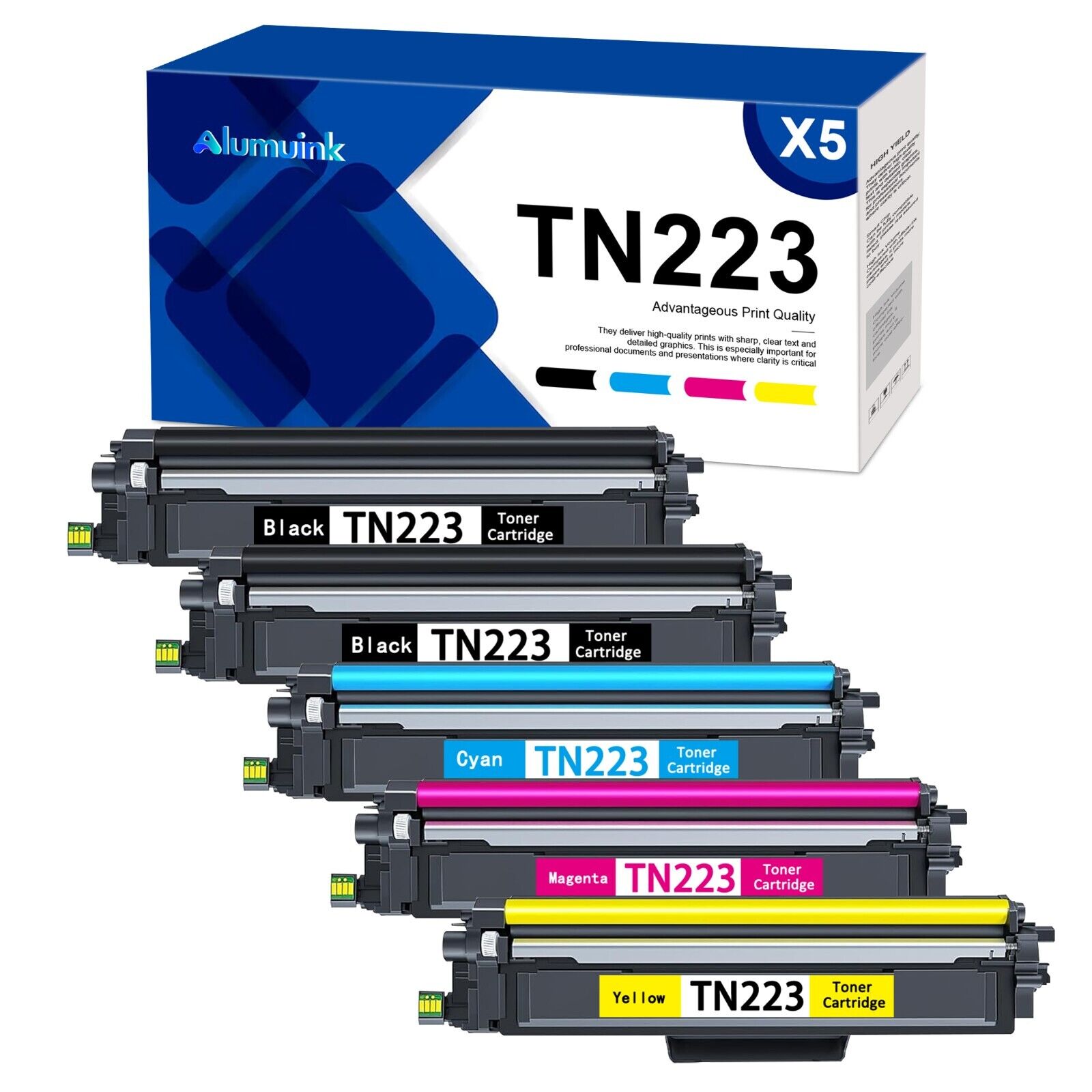High Yield TN223 Toner Replacement for Brother MFC-L3710CW (2BK/C/M/Y, 5 Pack)