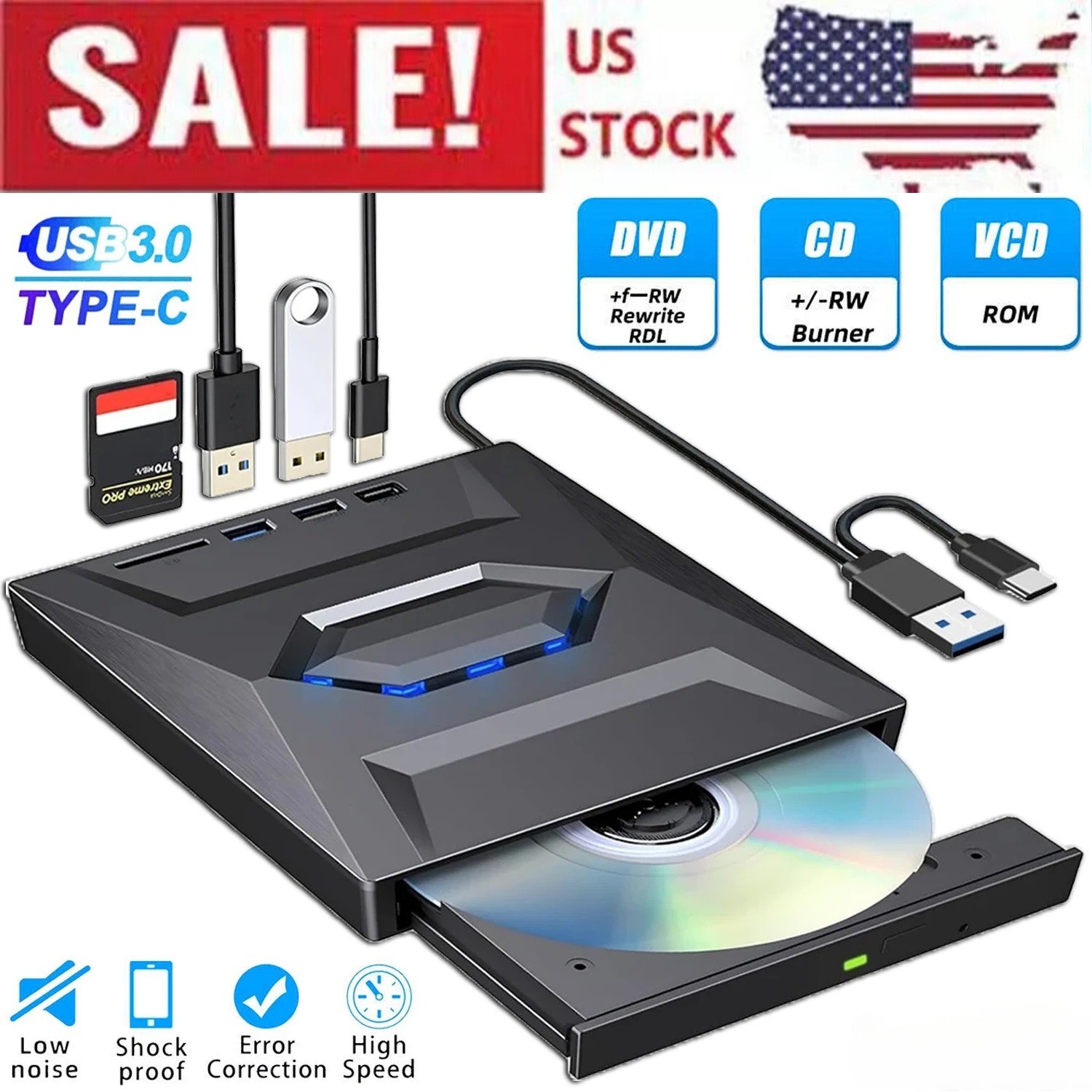 External CD DVD Drive USB 3.0 Writer Burner Player for PC Laptop Windows 11 10