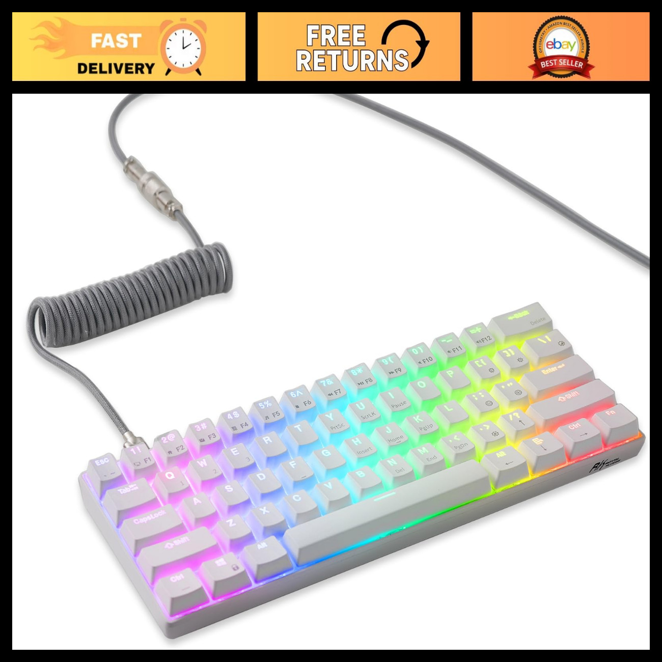 Wireless Mechanical Keyboard 60% RGB Backlit, Compact Gaming Keyboard, White