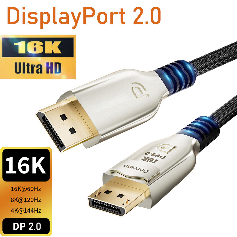 DisplayPort 2.0 Cable 3ft 8K 16K DP to DP 2.0 Cable 165Hz 144Hz for Gaming TV PC