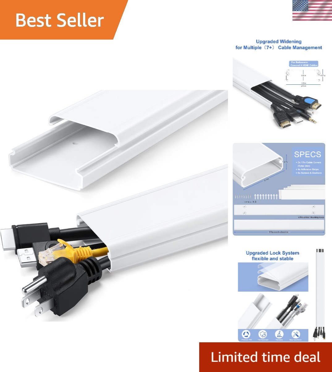 Easy Install 34in Wall Cable Concealer - Fire-Resistant and Durable Design