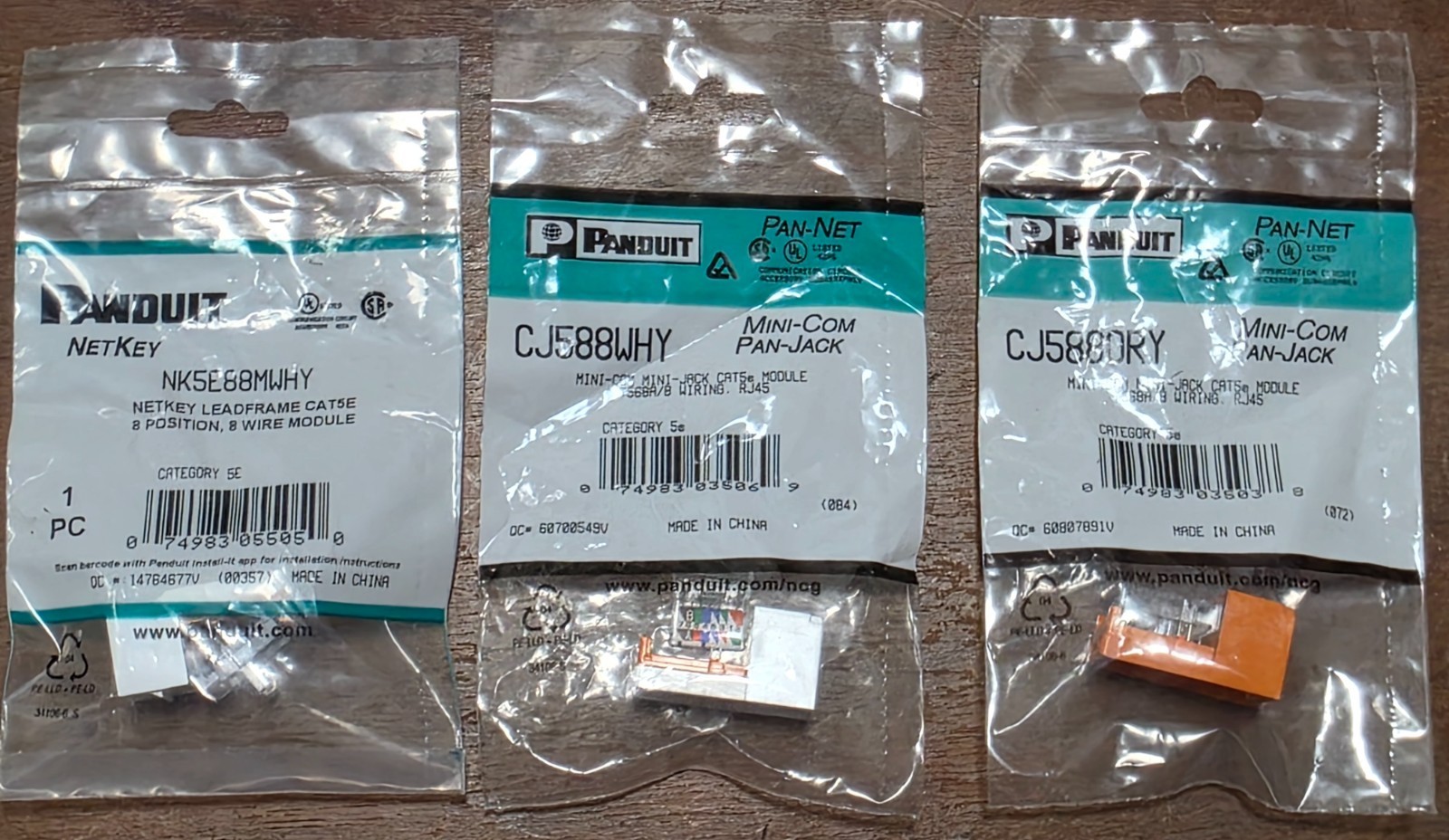 LOT of 3 Panduit Cat5/Cat5e Mini-Com Jack Module - New in Package - See Descript