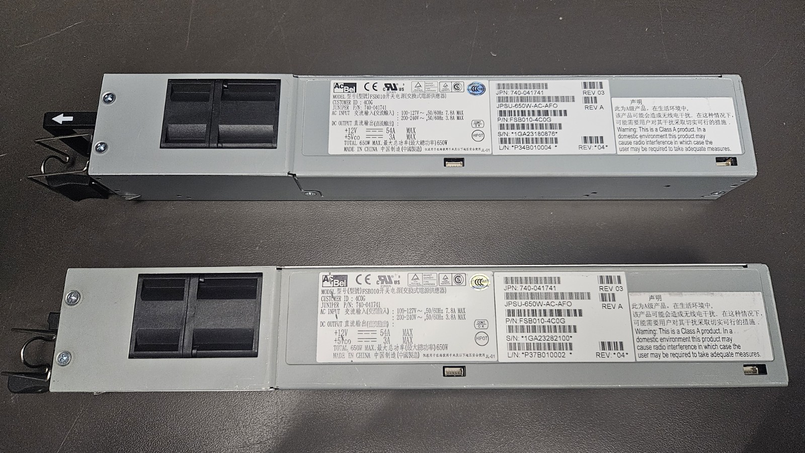 2 x AcBel Juniper 650W Hot-Plug Power Supply IEC C14 FSB010-4C0G JPSU- tested