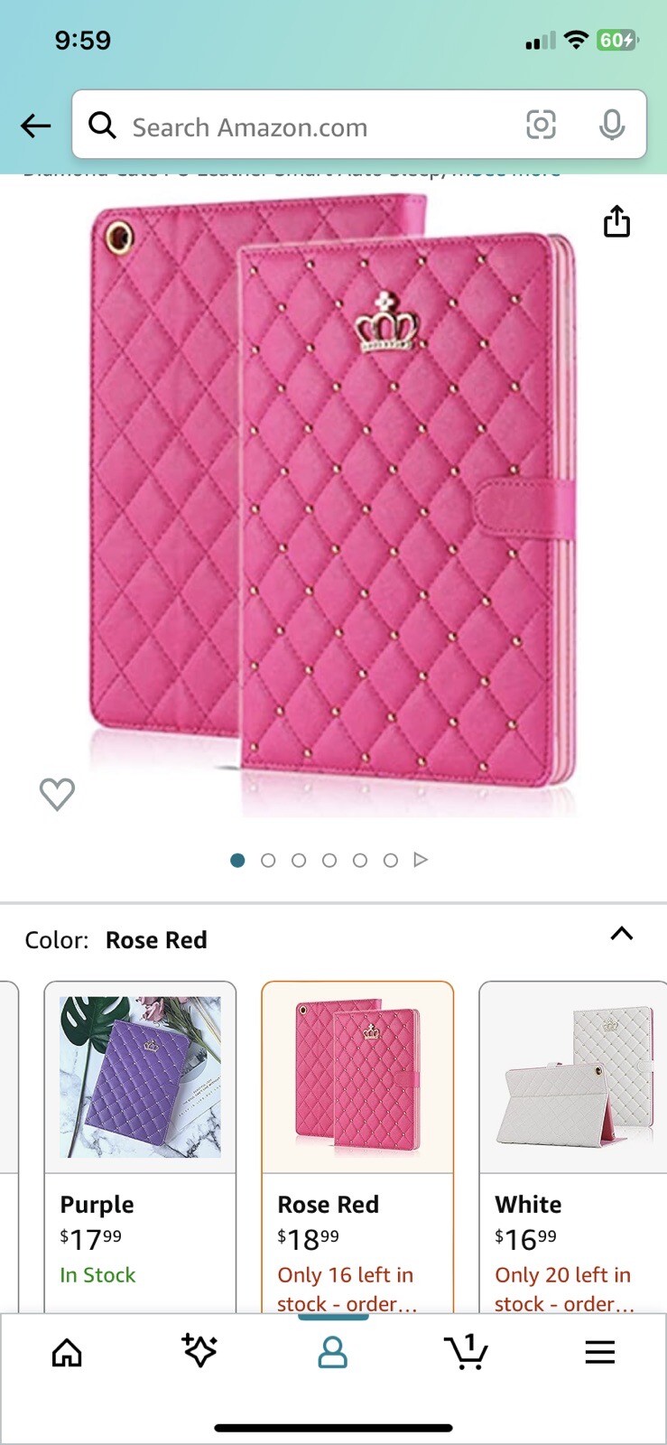 Topwin IPad Mini 6 Case 8th gen. 8.3 Inch,2021 Model Rose Crown Bling Diamond.