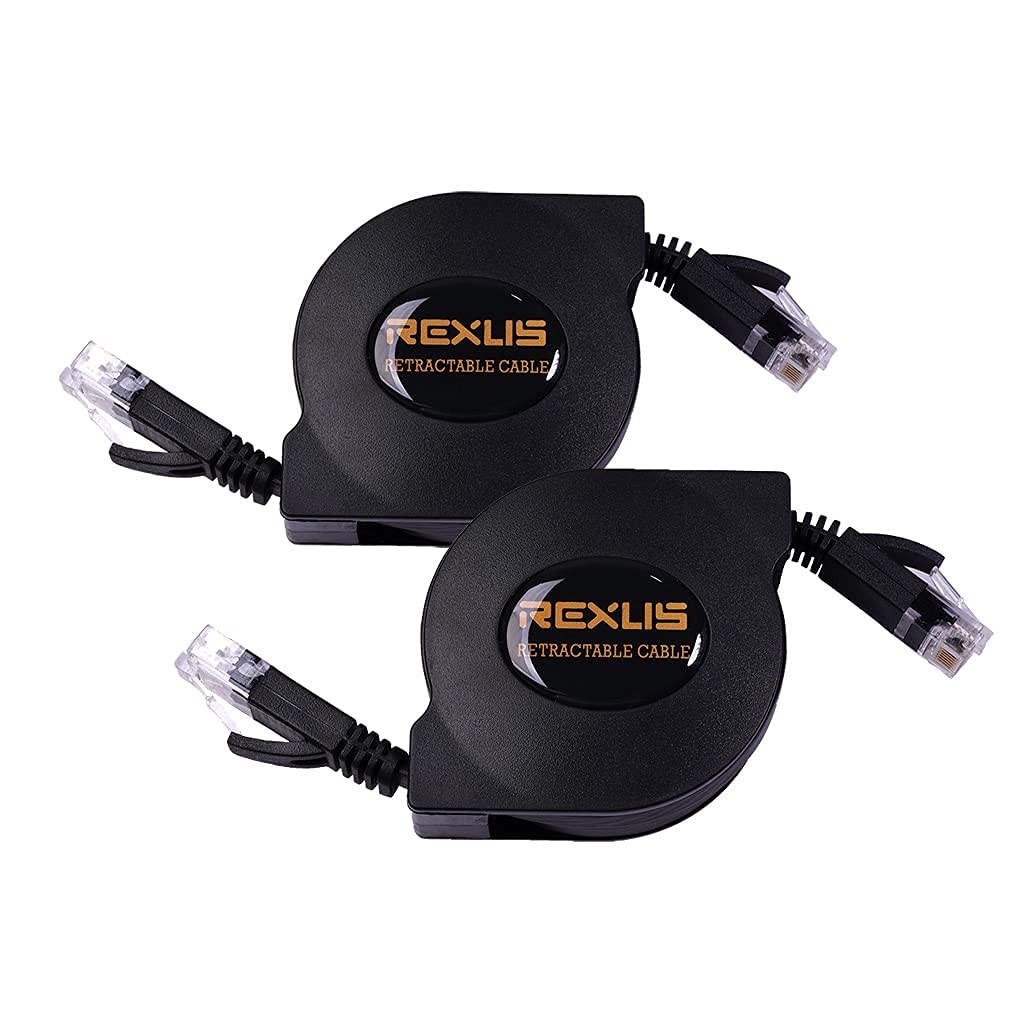 REXUS 2-Pack Retractable Cat 6 Flat Ethernet Network Cable 6.6 FT, 10 Gigabit...