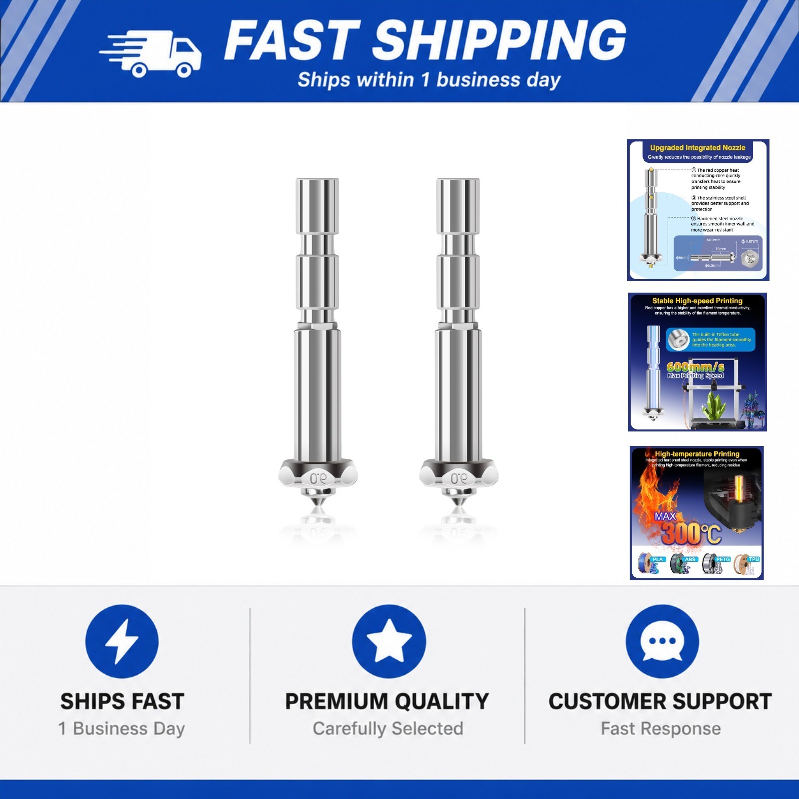 2Pcs 0.6mm Kobra 3 Max Integrated Throat Tube Hardened Steel Tip Nozzle