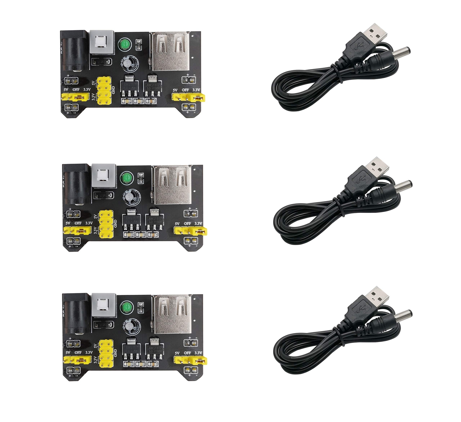Excelity 3pcs 3.3v/5v Power Supply Module For Mb102 Breadboard Kit With Usb To 5
