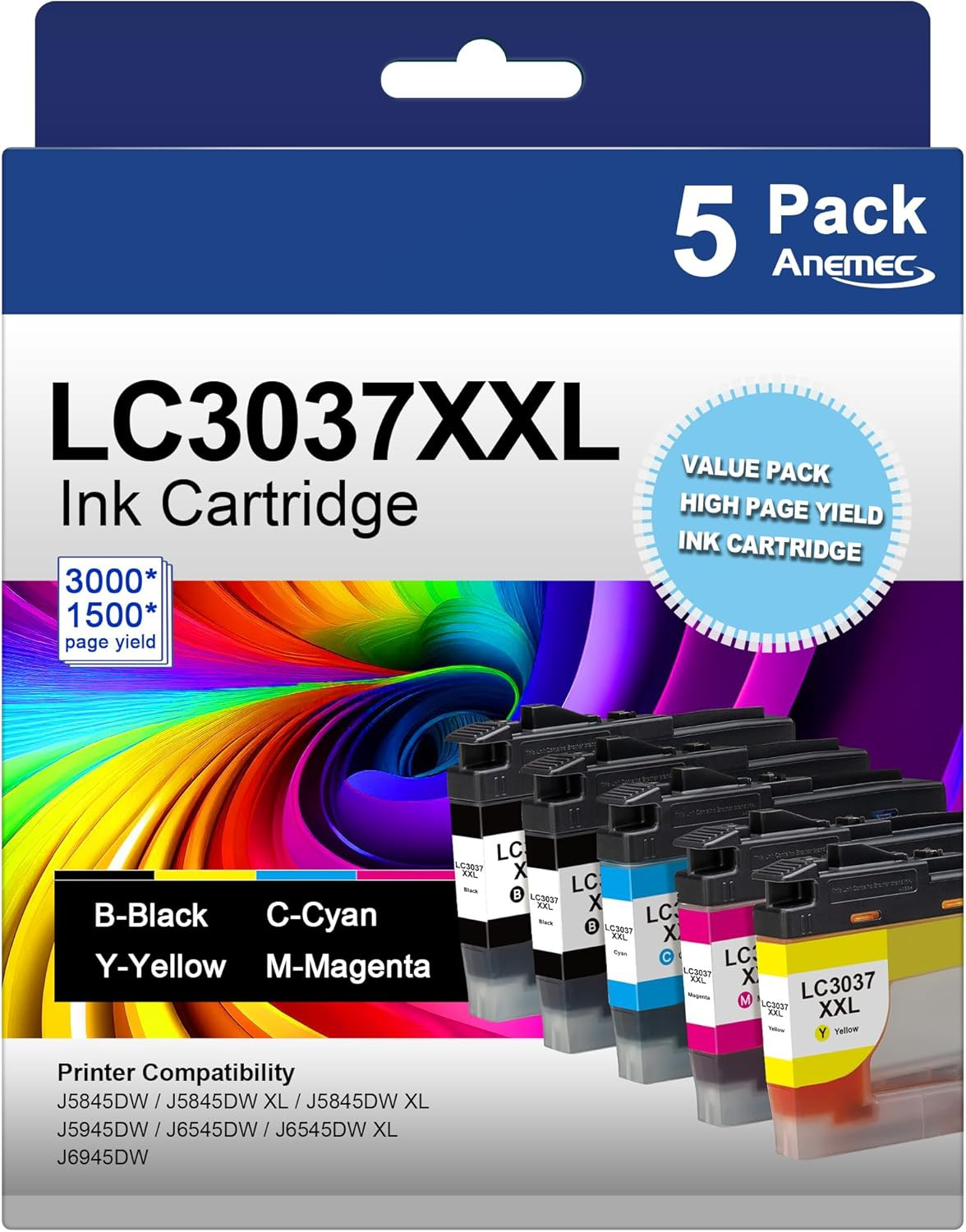 LC3037 LC3037XXL Replacement for Brother LC3037 Ink Cartridges with Super High-Y
