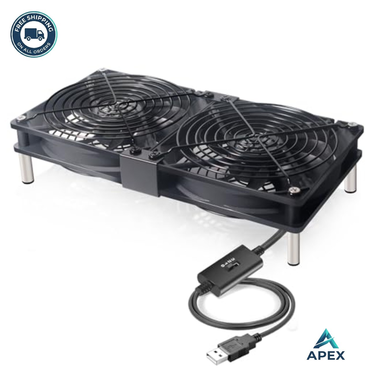USB Cooling Fan Dual 120mm 5V 3 Speed Controller Quiet Ball Bearing for Router