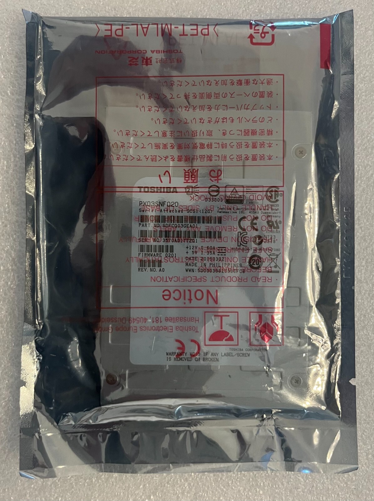 TOSHIBA 400GB PX03SNF040 SAS SSD 12Gbps 2.5" SDFCQ02GEA01