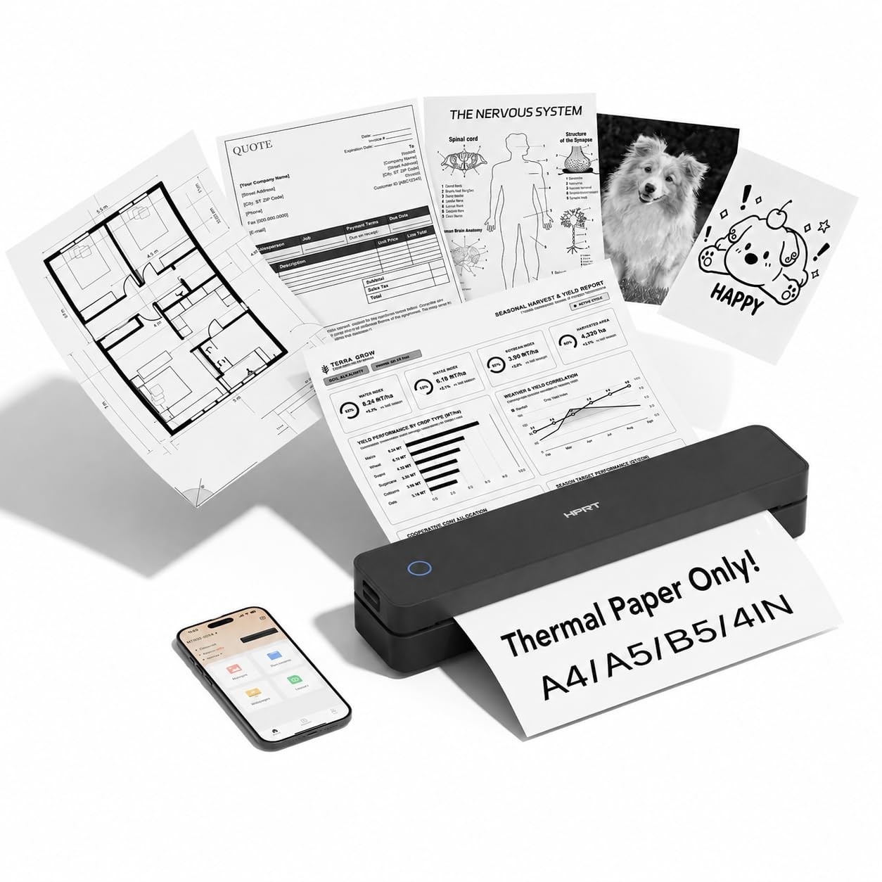 HPRT MT610 Portable Printer, Wireless for Travel, Inkless Thermal, Black