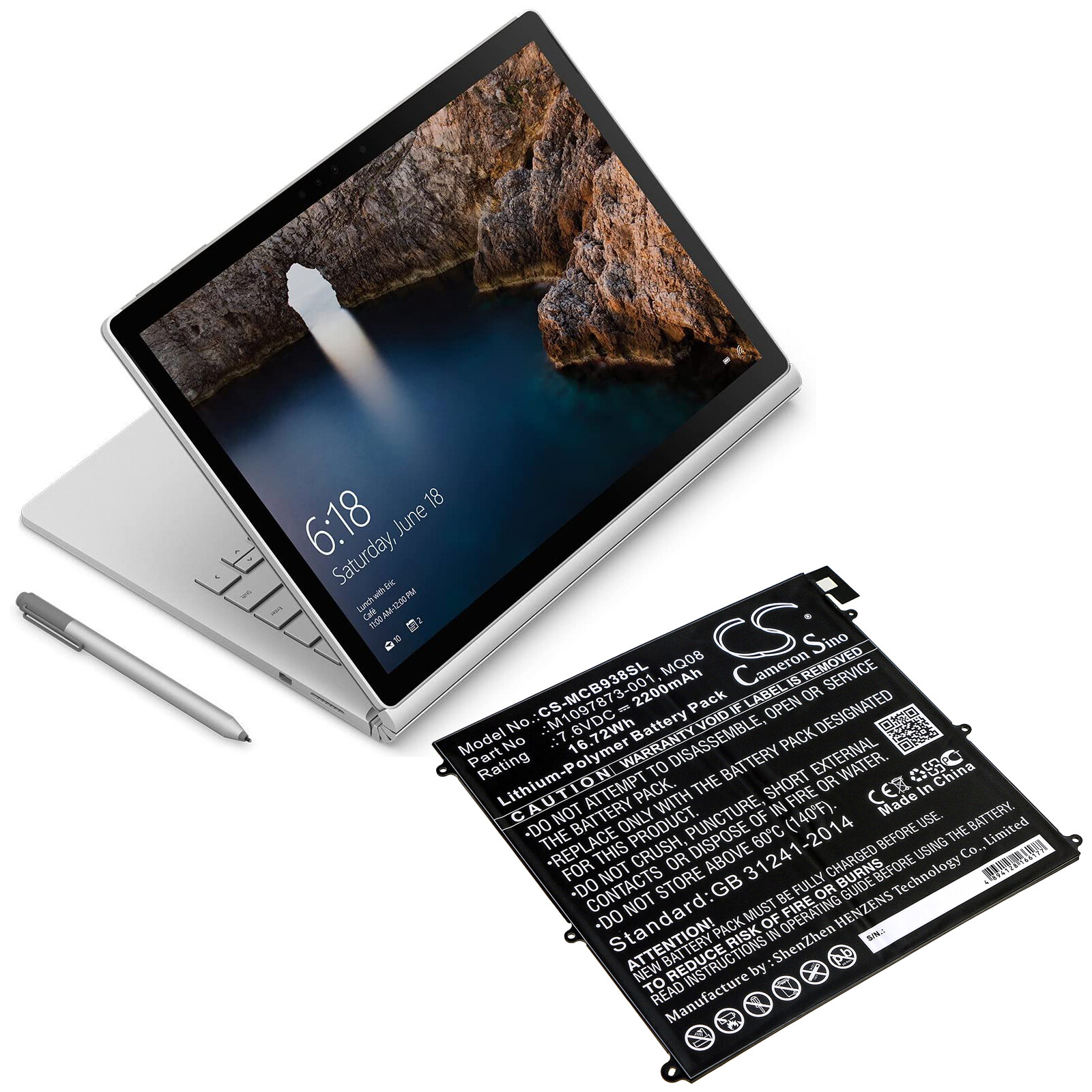 BATTERIE 2200mAh Type M1097873-001 MQ08 For Microsoft Surface Book 1938