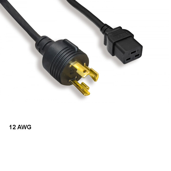 10x 8ft 12 AWG Power Cable NEMA L6-30P to IEC-60320 C19 15A/300V SJT Black