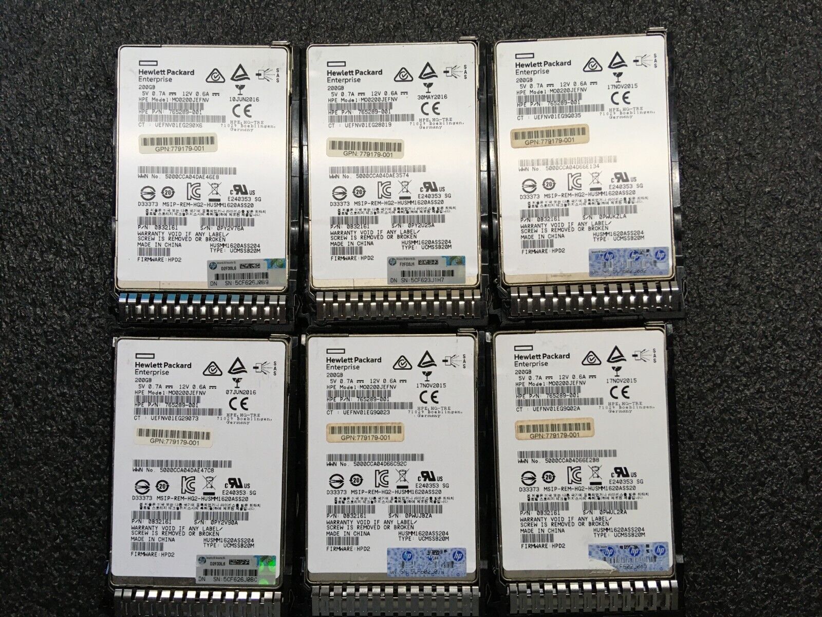 Lot of 6  HPE MO0200JEFNV 200GB 2.5\