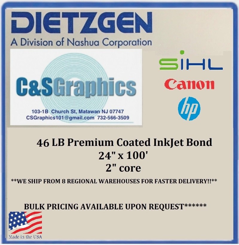46LB COATED BOND 24"x100' INKJET HEAVY WEIGHT PAPER  1 ROLL