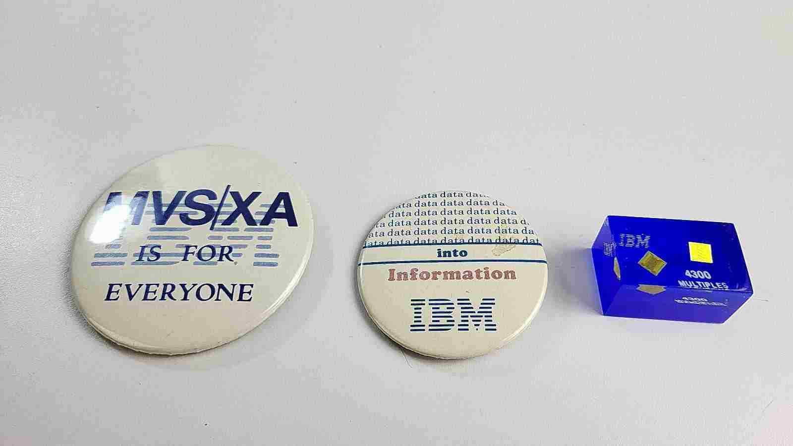 Collection Of Vintage IBM Marketing Pinbacks And Desk Trivet 4300 MVS/XA +