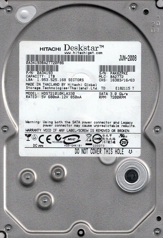 Hitachi HDS721010KLA330 MLC: BA2772 P/N: 0A34193 1TB