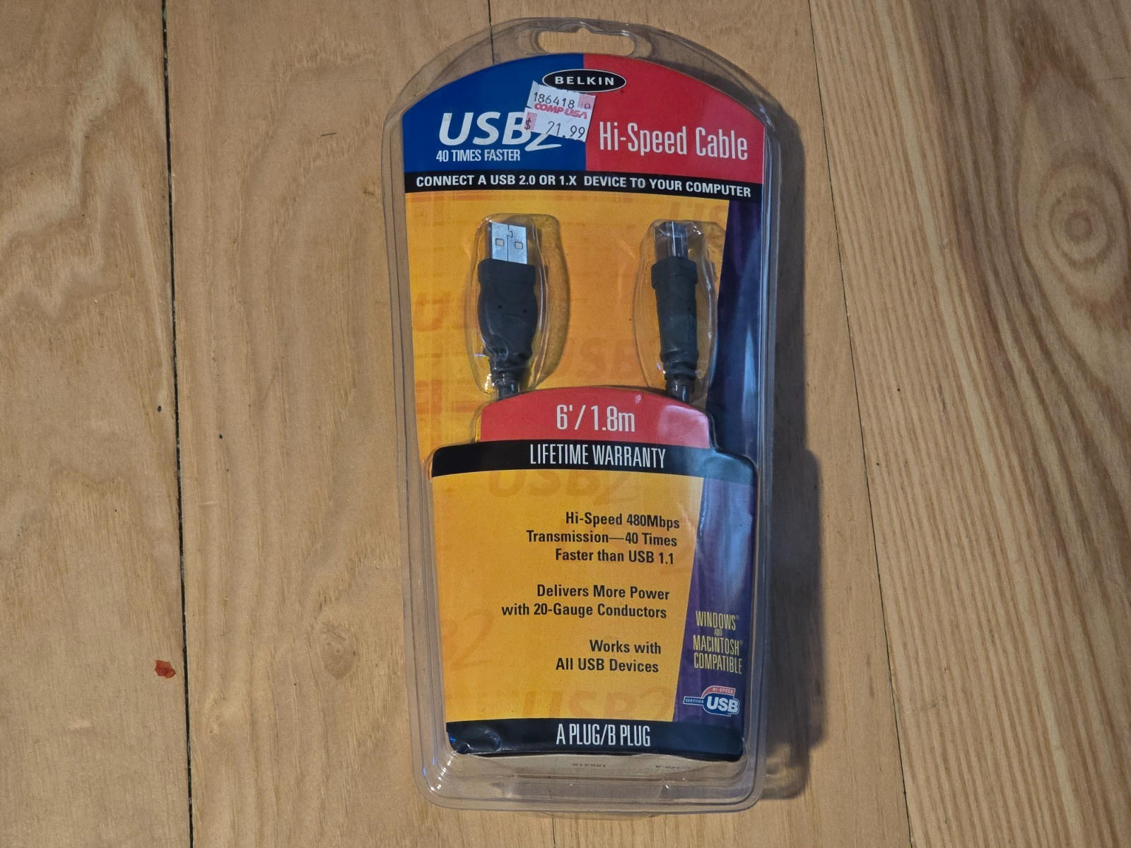 Belkin Hi-Speed USB 2.0 Cable 6ft A to B New In Package Lifetime Warranty