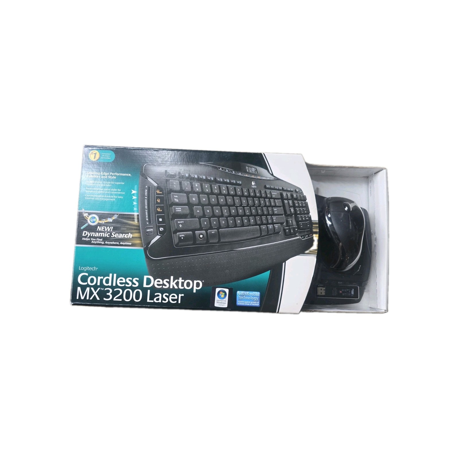 New Logitech Cordless Wireless MX3200 Laser Keyboard/Mouse Receiver New 