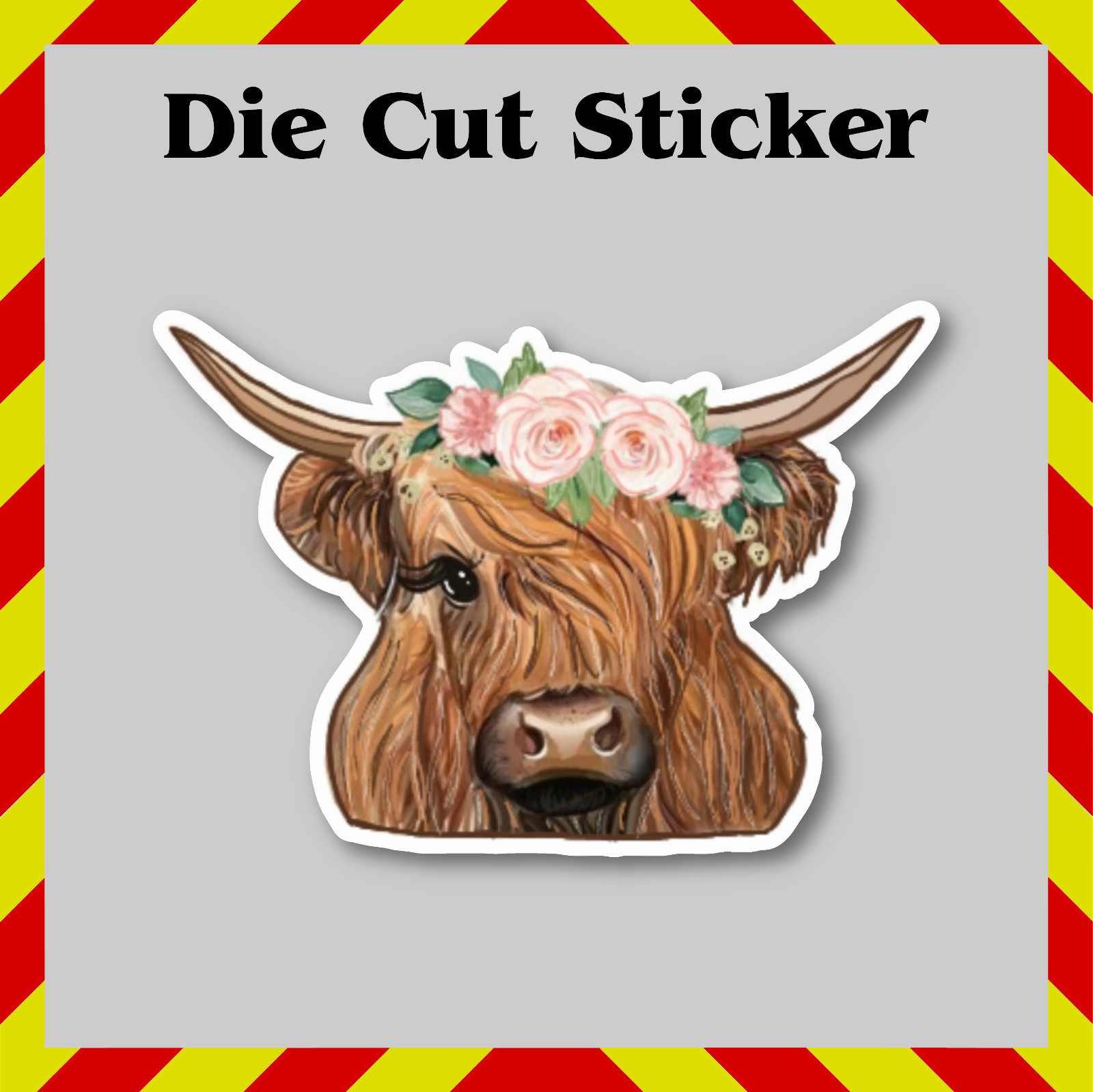 Floral Highland Cow Sticker, Boho Style Vinyl Printed Decal for Tumblers/Laptops