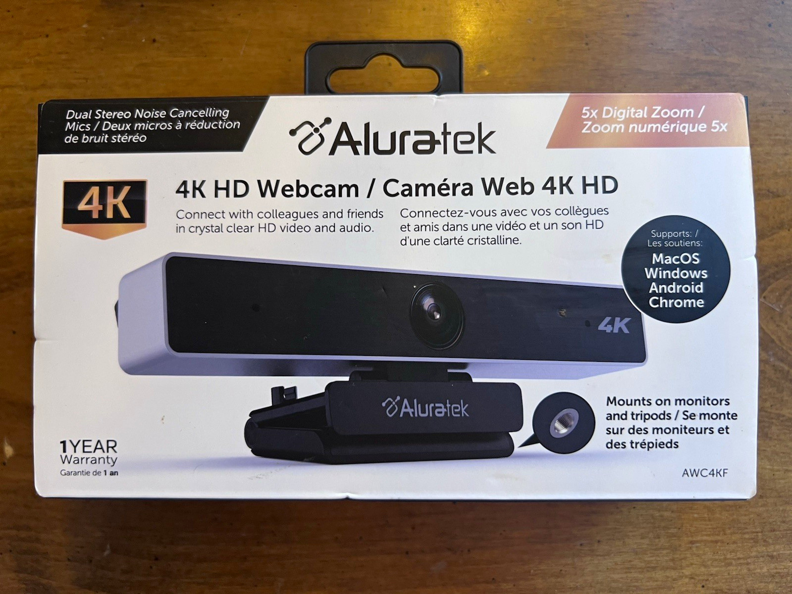 Aluratek AWC4KF 4K 2160p Webcam Autofocus Built-In Mic USB 2.0 Black/Silver