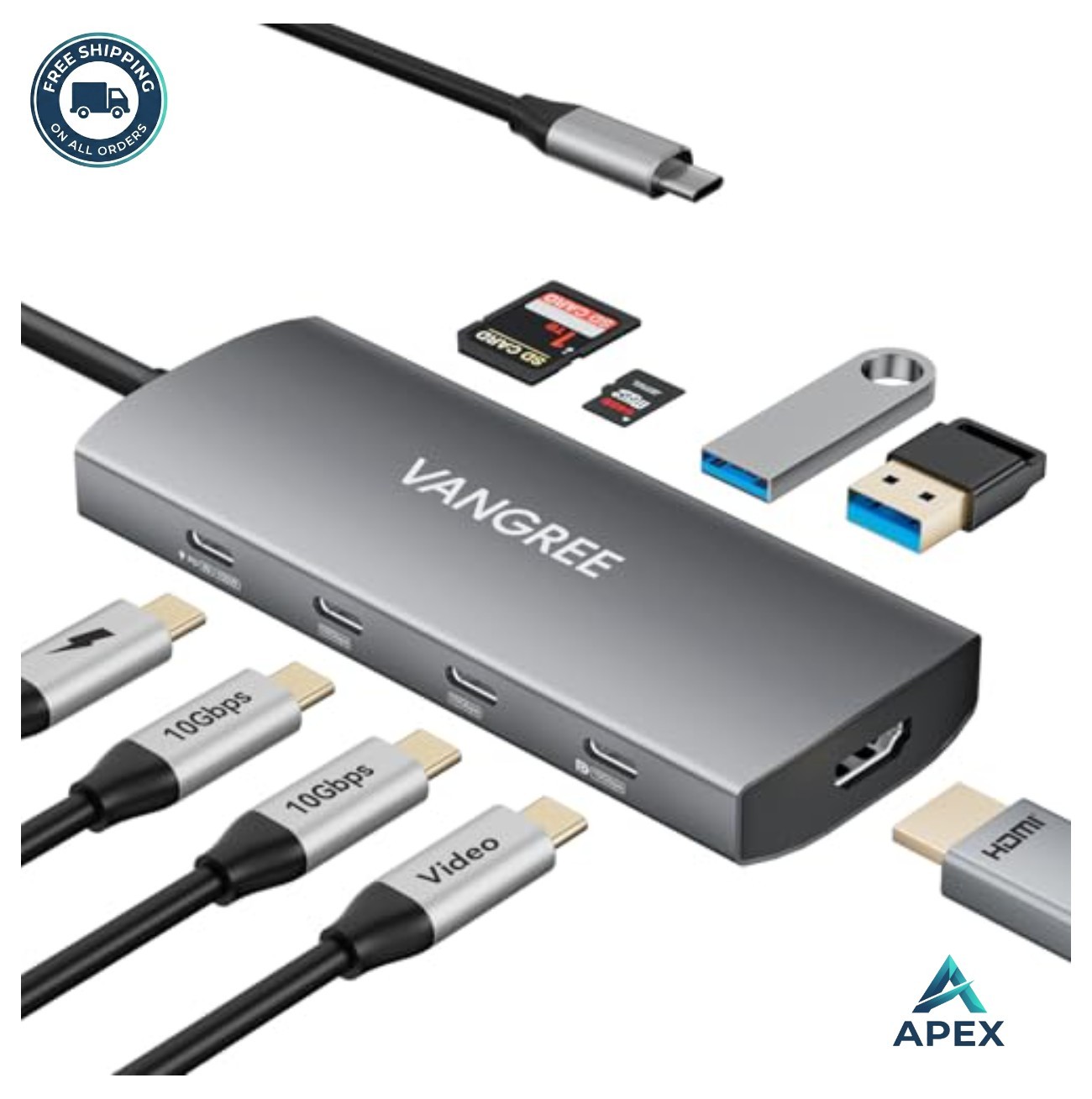 9-in-1 USB C Hub 10Gbps 4K 60Hz HDMI USB-C DP 100W PD SD TF Aluminum Dual