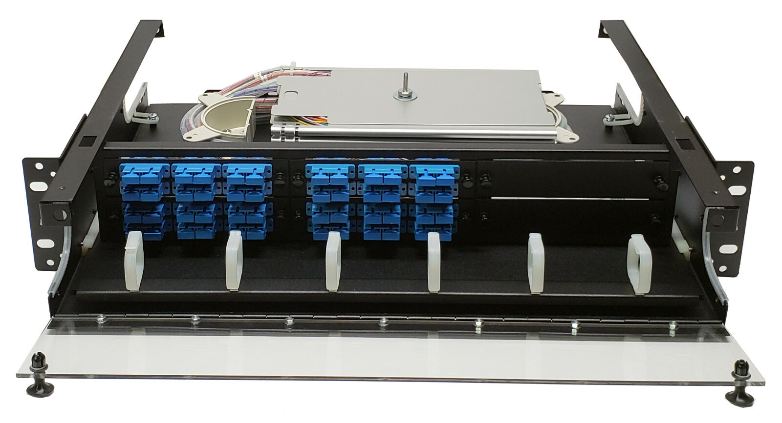 48 Fiber 2RU Rack Mount w/ 24 SC/UPC Duplex Adapters, Singlemode Pigtails & Tray