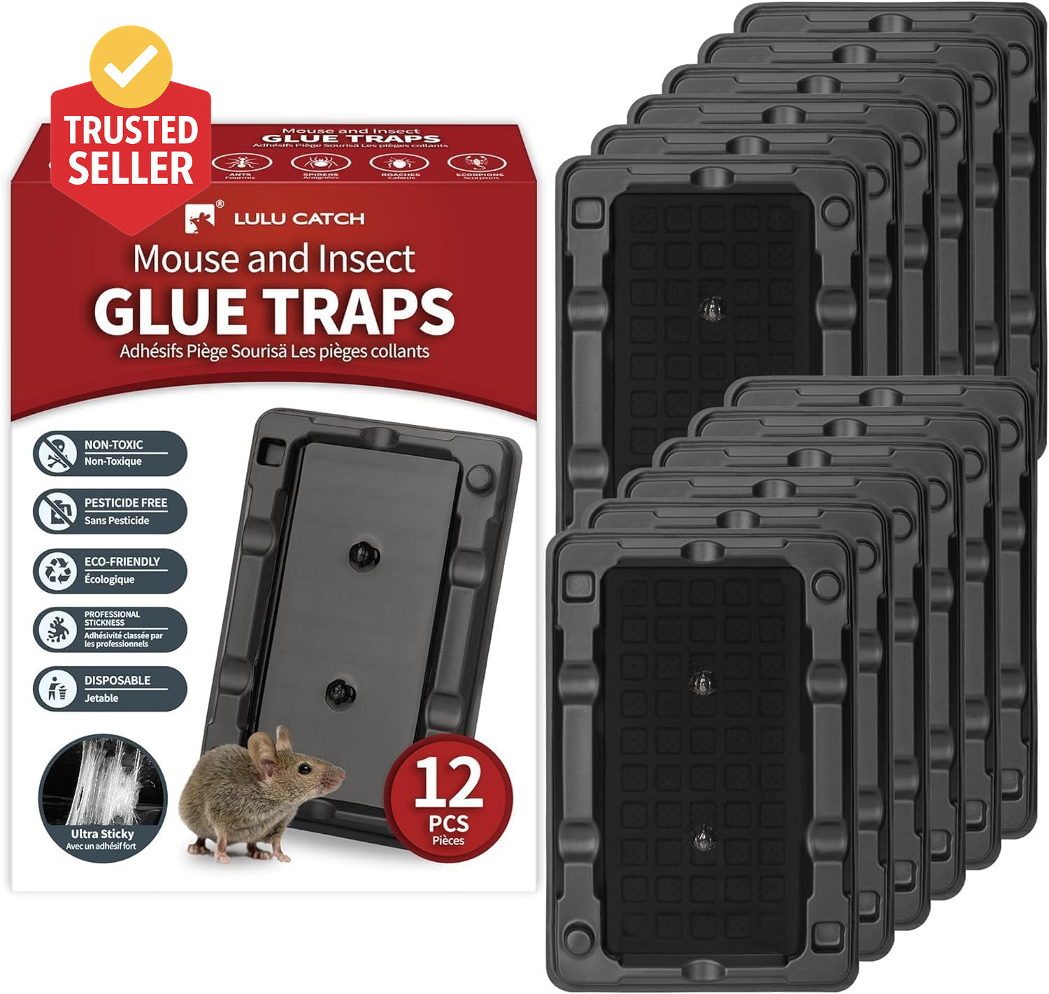 Mouse & Insect Traps 12 Pack, Heavier Sticky Traps with Non-Toxic Glue for Small