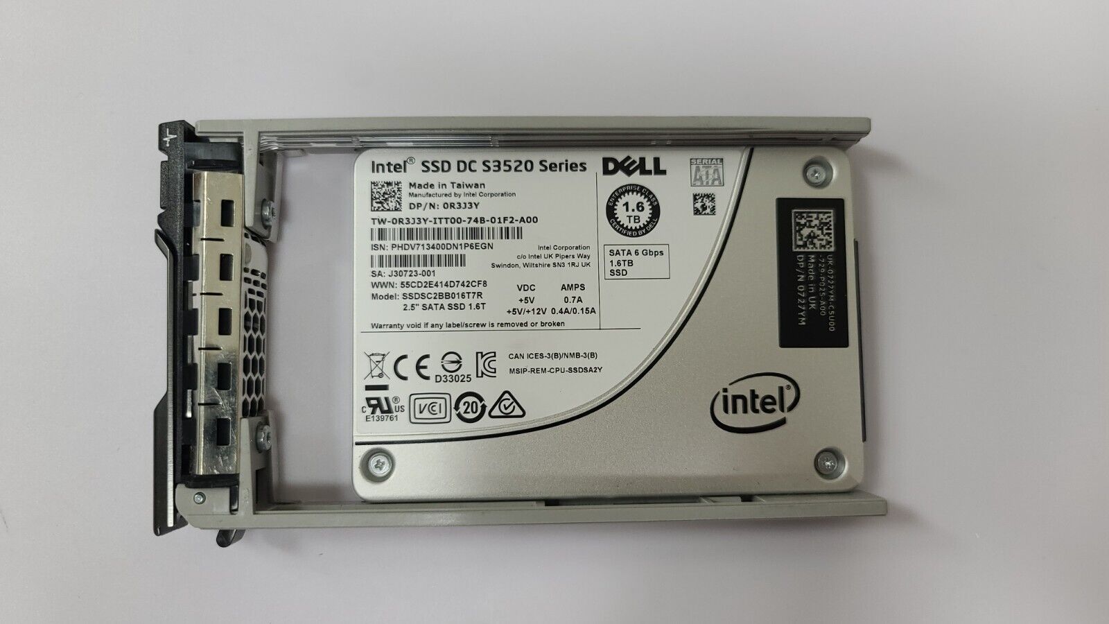 Dell R3J3Y 1.6TB 6Gbps SATA 2.5'' SSD Intel DC S3520 Series SSDSC2BB016T7R