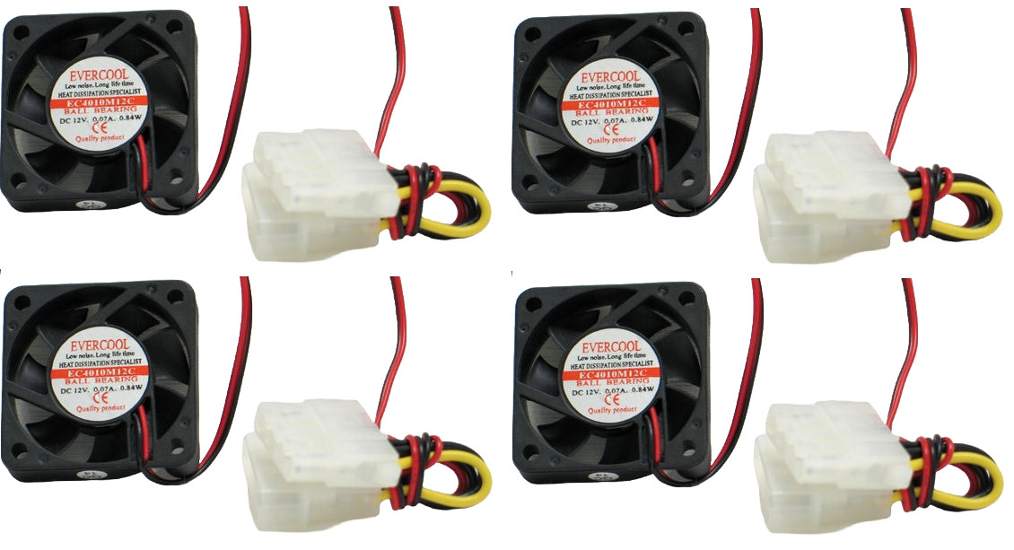 4x Evercool 40mm x 10mm EC4010M12C Computer Case Cooling Fan 4-Pin Molex