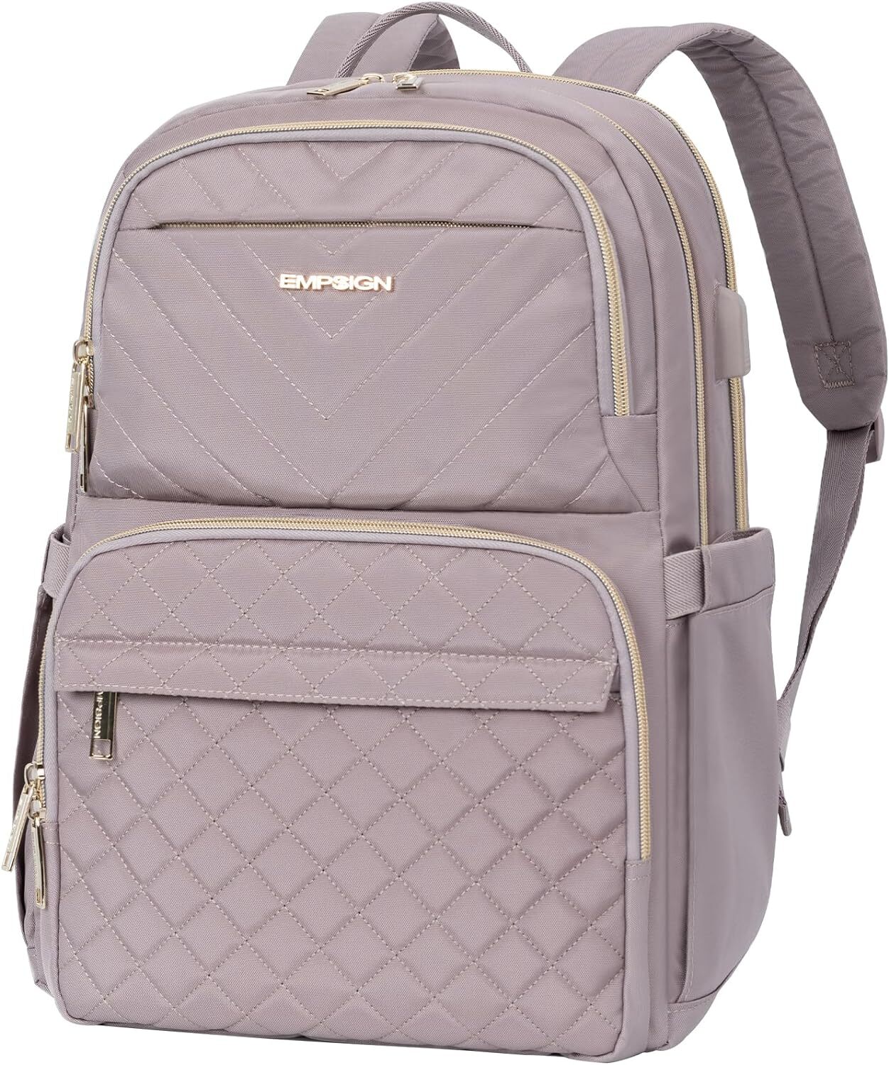 EMPSIGN Laptop Backpack Purse for Women and Men with USB 15.6 Inch, Grey Pink 