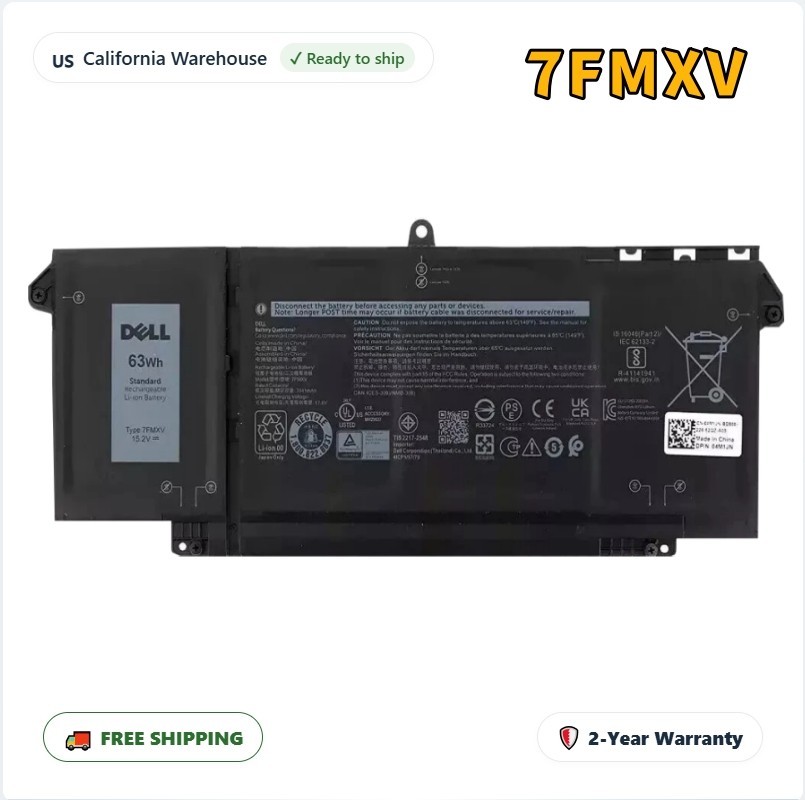 Genuine OEM 63Wh 7FMXV Battery For Dell Latitude 5320 7320 7420 7520 4M1JN TN2GY