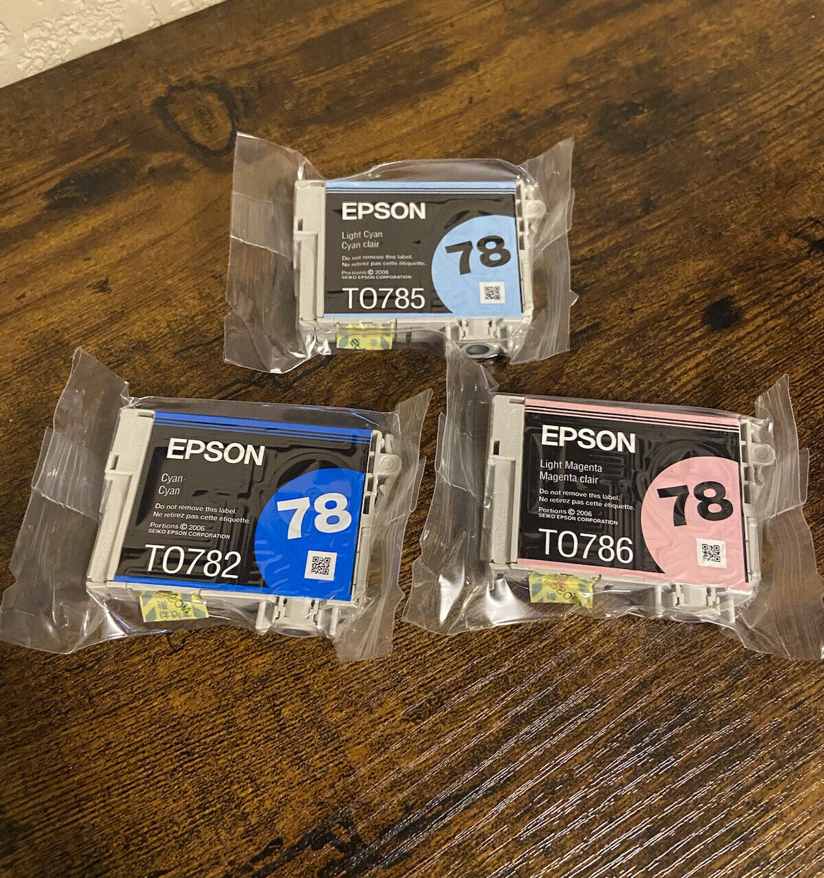 3 NEW SEALED Epson 78 Cyan Lgt Cyan Lgt Magenta Ink Cartridges Made in 2006
