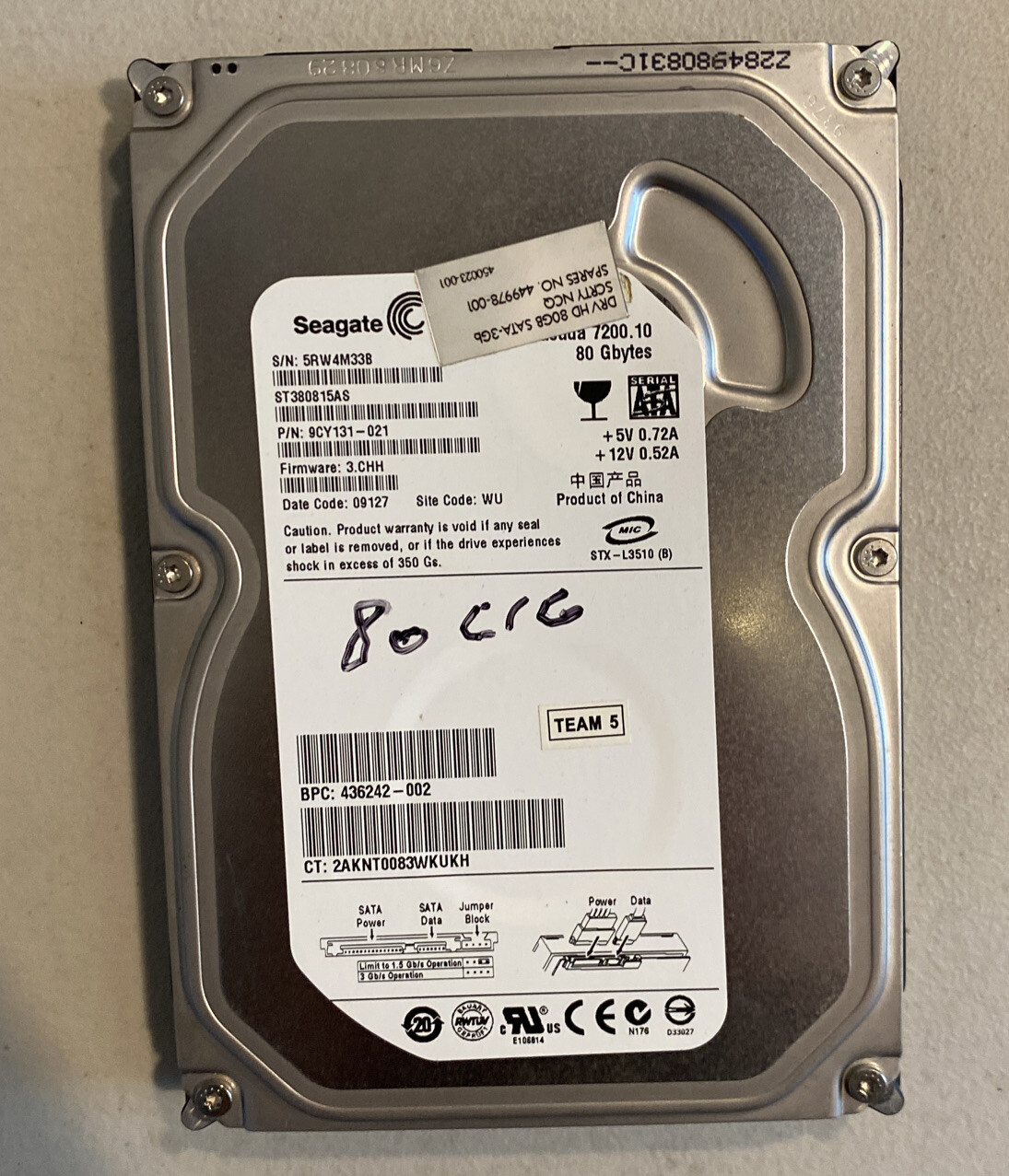 Seagate  Barracuda ST380815AS 9CY131-021 80GB 7200RPM 3.CHH SATA Drive