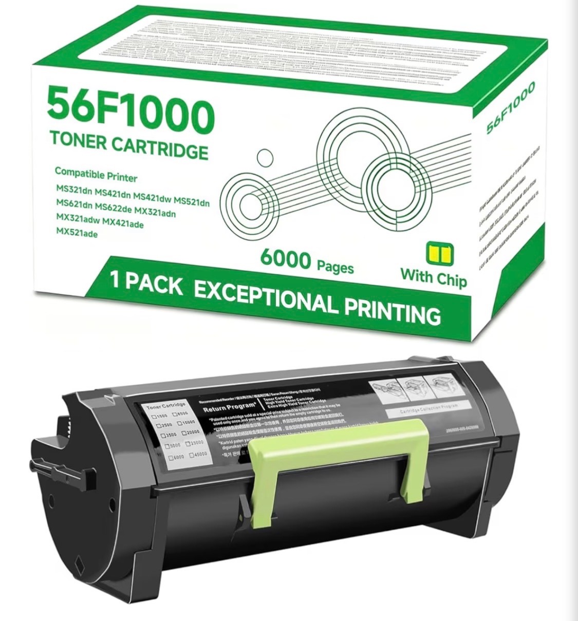 56F1000 High Yield Black Toner Cartridge(Whit chip) Compatibl for MS321dn MS421d