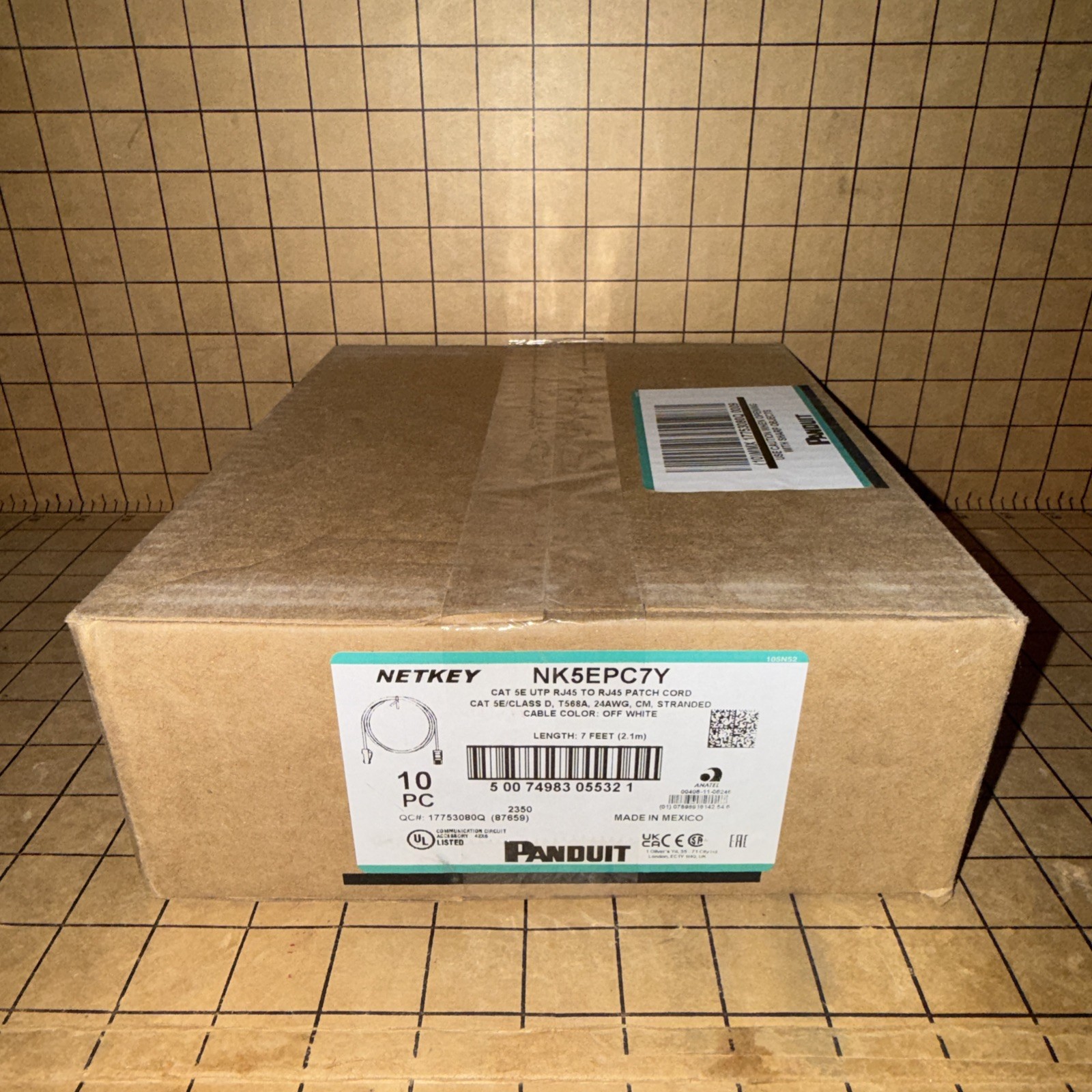 Panduit NK5EPC7Y NetKey Cat 5E 24AWG UTP RJ45~RJ45 Patch Cord 7' White 10pk