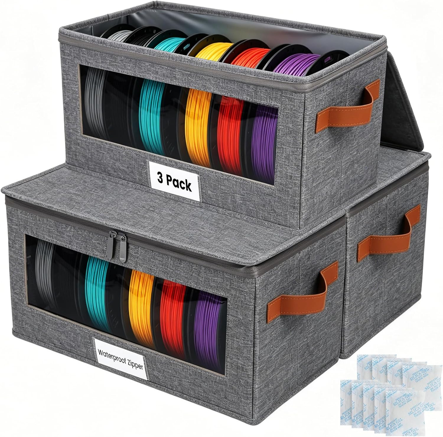 3 Pack 3D Printer Filament Storage Box with Dual Waterproof, Holds 18 Rolls