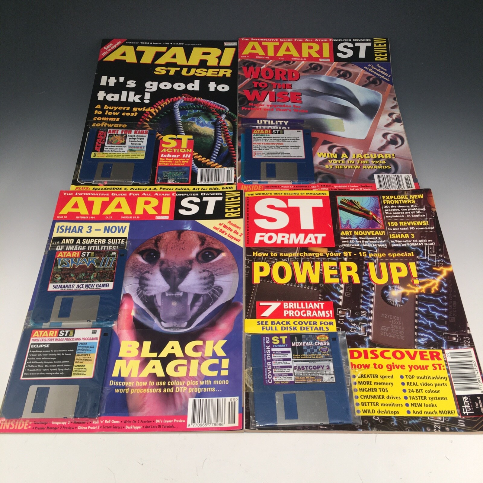 Very Rare. Vintage. 4 x Atari ST Magazines from 1994 still with Disks attached