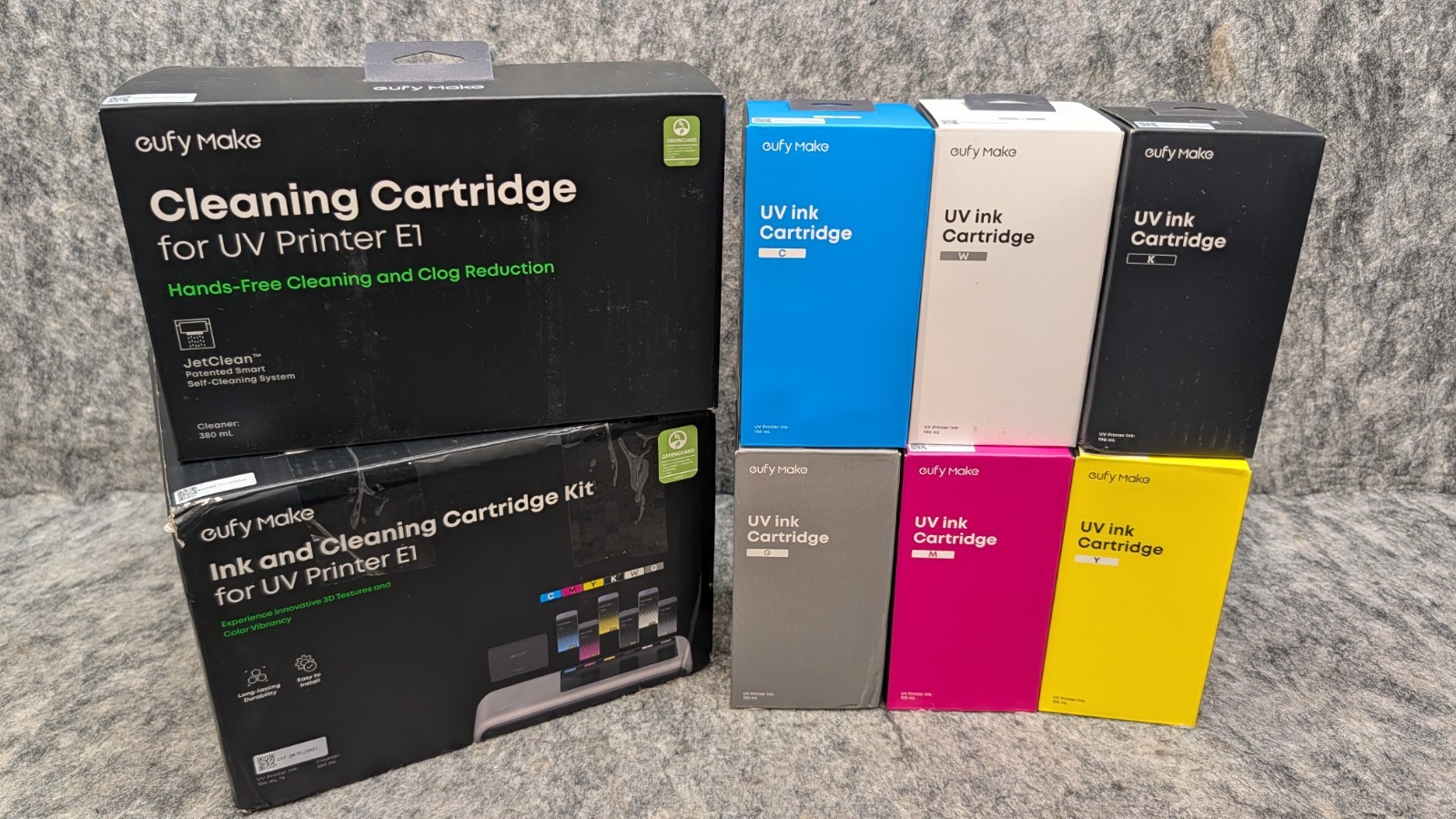 eufy Make Ink & Cleaning Cartridge Kit for UV Printer E1, UV, CMYK+W 🔥New🔥